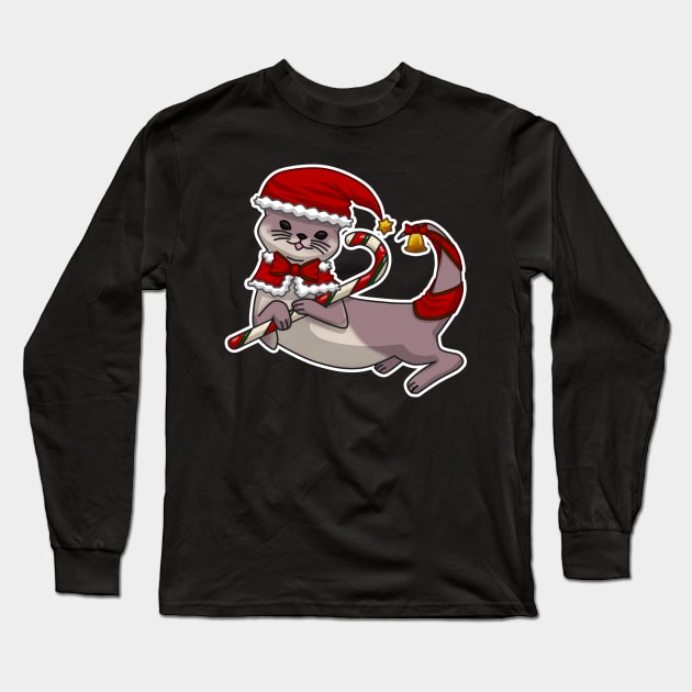 Christmas Cat Long Sleeve T-Shirt by LetsBeginDesigns